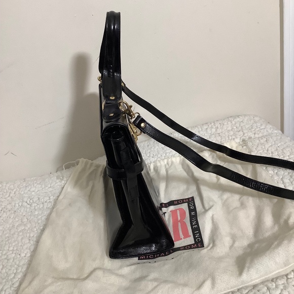 Vintage Michael Rome Patent Leather Handbag with Gold Accents and Dust Cover - Picture 6 of 12